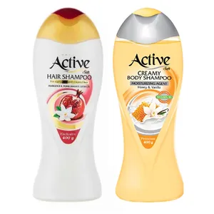 شامپو مو اکتیو مدل Pmegranate وزن 400 گرم به همراه شامپو بدن اکتیو مدل Vanilla And Honey