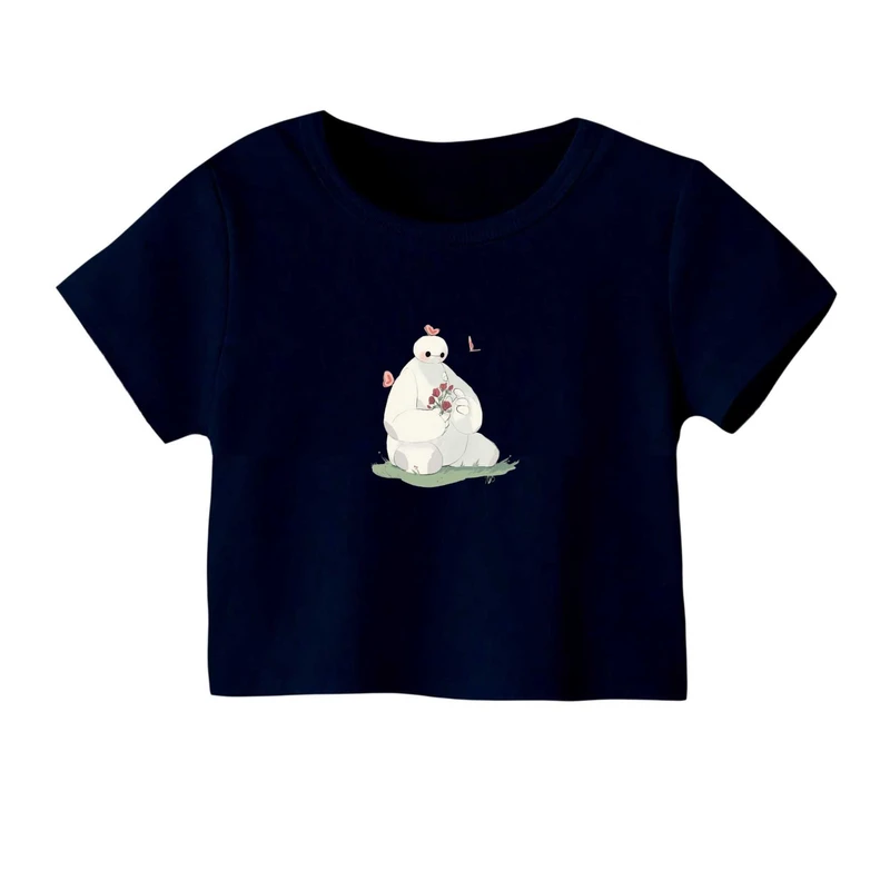 کراپ‌ تی‌شرت آستین کوتاه زنانه مدل بیمکس و گل