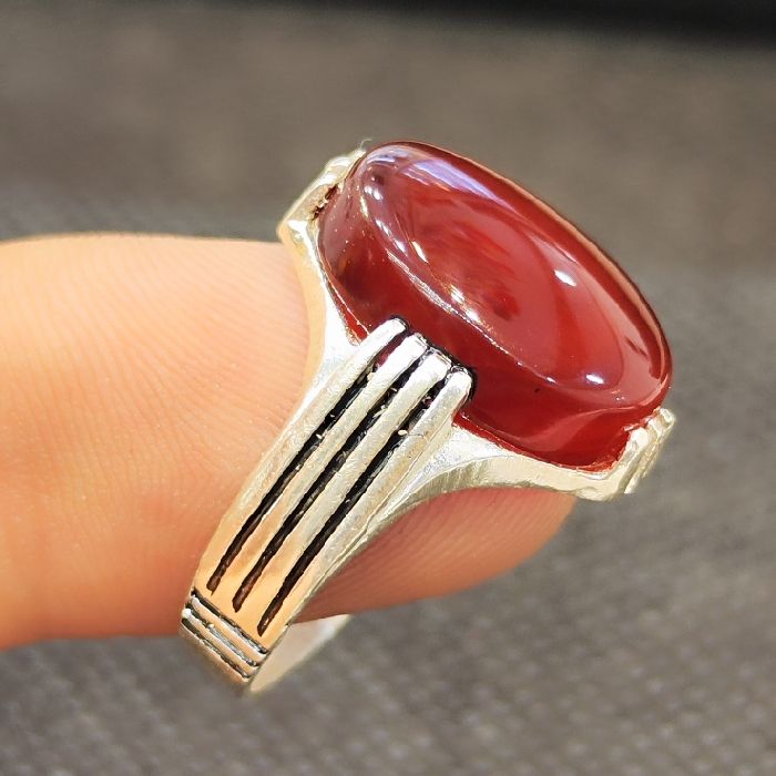 انگشتر نقره مردانه مدل سنگ عقیق رضوی کد 7400 -  - 9