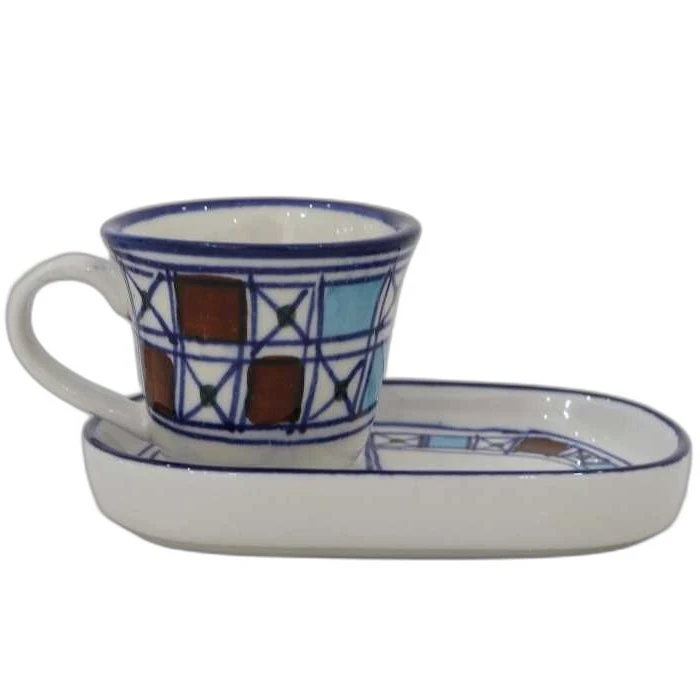 فنجان و نعلبکی چینی ميبد مرواريد مدل شطرنجي