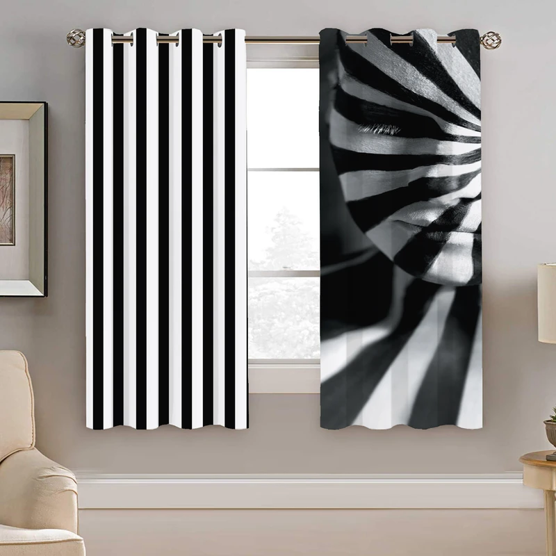 پرده نیروانا طرح چهره سیاه سفید مدل هازان کد 8867 سایز 140×200 سانتی متر