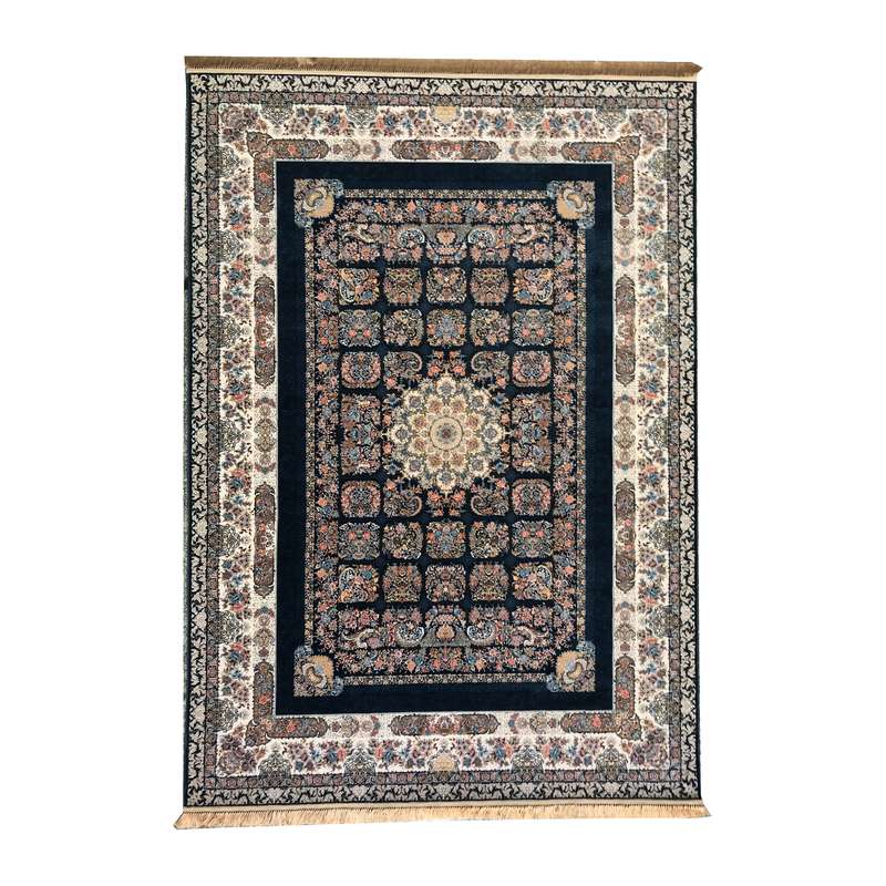 فرش ماشینی مدل گلچین زمینه سورمه ای