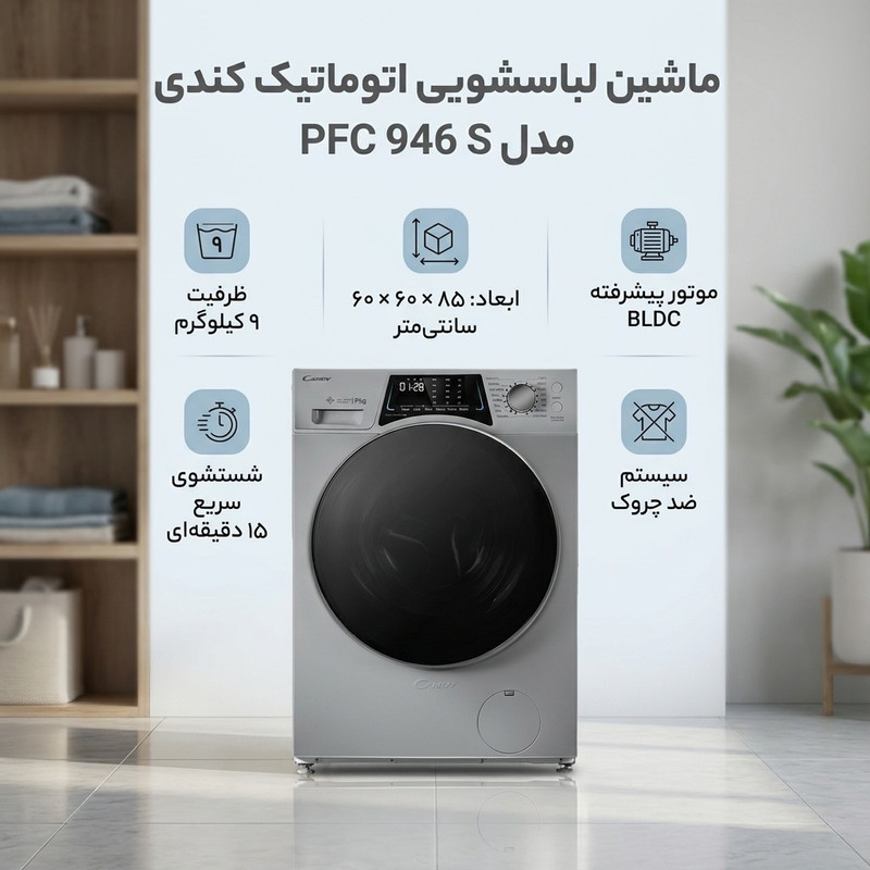 ماشین لباسشویی 9 کیلوگرم اتوماتیک کندی مدل PFC 946 S