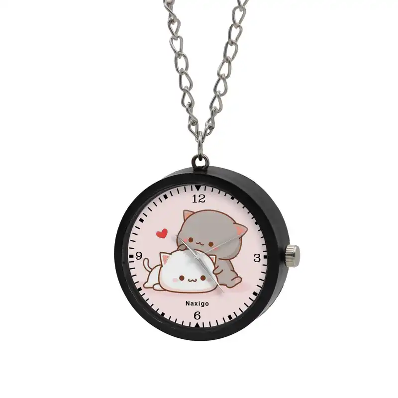 ساعت گردنبندی عقربه ای ناکسیگو مدل گربه ملوس کد NF12462