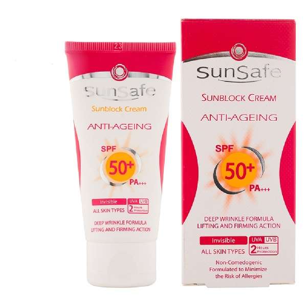 کرم ضد آفتاب بدون رنگ سان سیف spf 50 مدل ANTI AGEING مناسب برای انواع پوست حجم 50 میلی لیتر کرم ضد آفتاب بدون رنگ سان سیف spf 50 مدل ANTI AGEING مناسب برای انواع پوست حجم 50 میلی لیتر