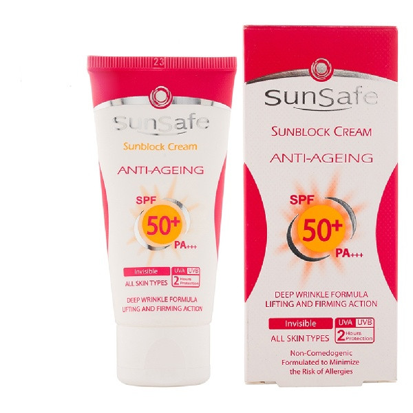 کرم ضد آفتاب بدون رنگ سان سیف spf 50 مدل ANTI AGEING مناسب برای انواع پوست حجم 50 میلی لیتر کرم ضد آفتاب بدون رنگ سان سیف spf 50 مدل ANTI AGEING مناسب برای انواع پوست حجم 50 میلی لیتر