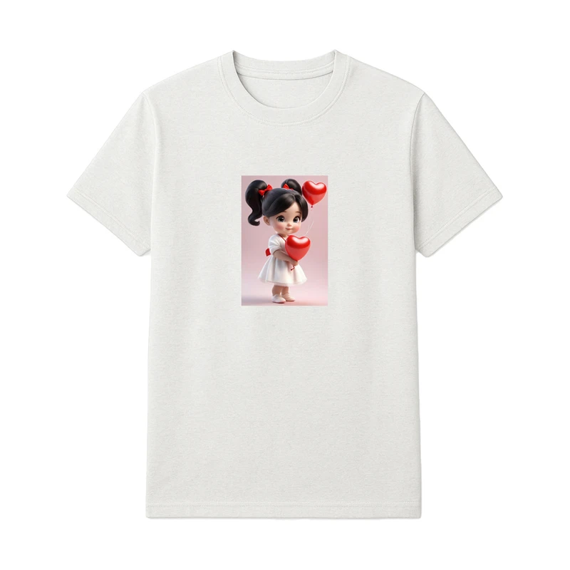 تی‌شرت آستین کوتاه راحتی دخترانه مدل دخترک قلبی