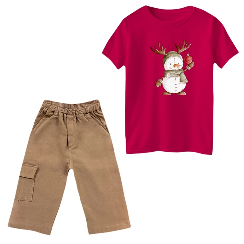 ست تی‌شرت و شلوارک دخترانه مدل آدم برفی شاخدار