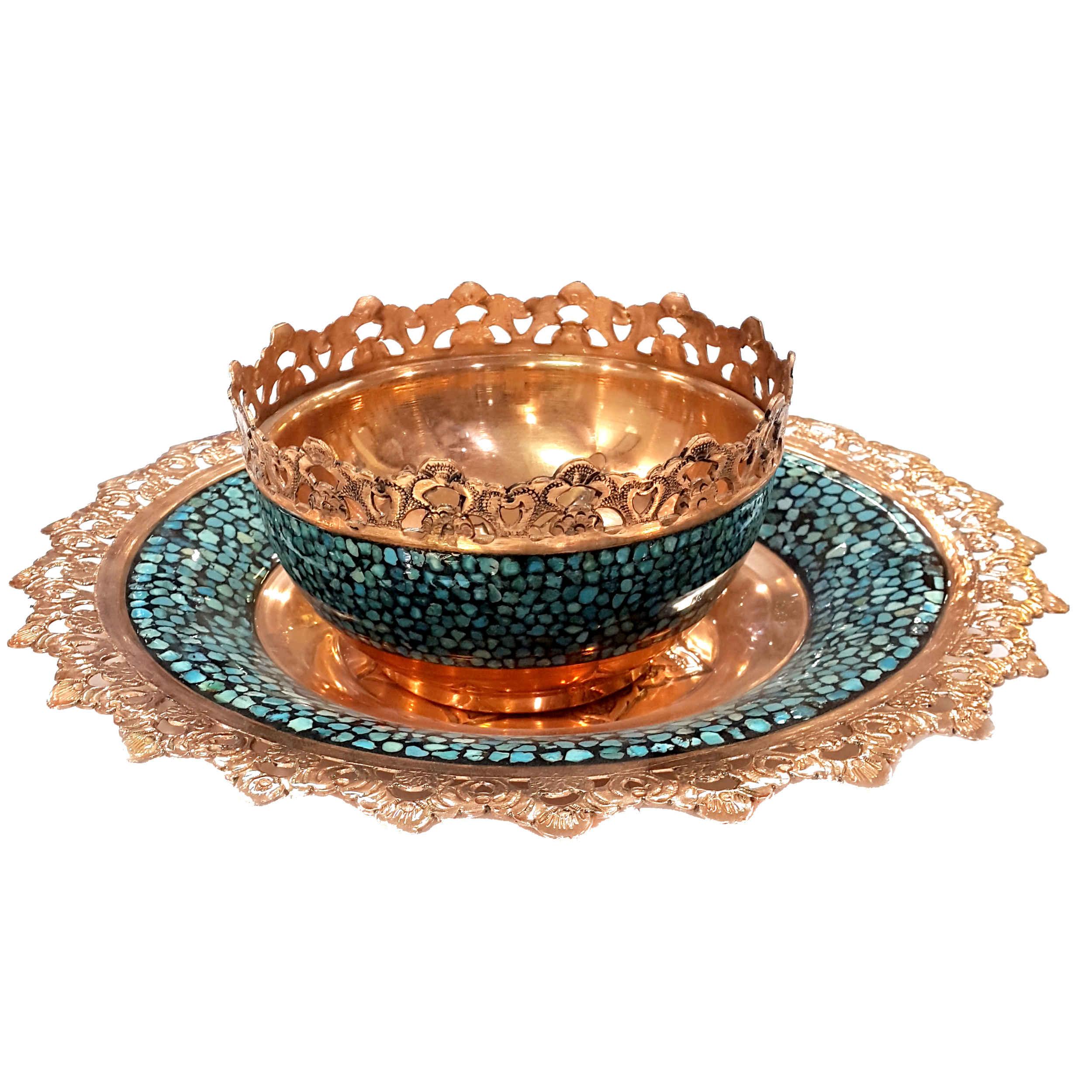 AGHAJANI Handicrafts Turquoise inlaying Bowl and Plate code F0071 