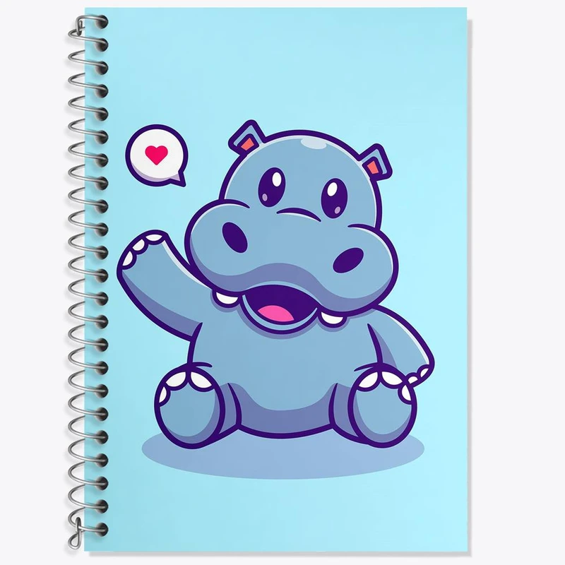 دفتر زبان 50 برگ خندالو مدل دو خط طرح حیوانات بامزه اسب آبی کد 29668