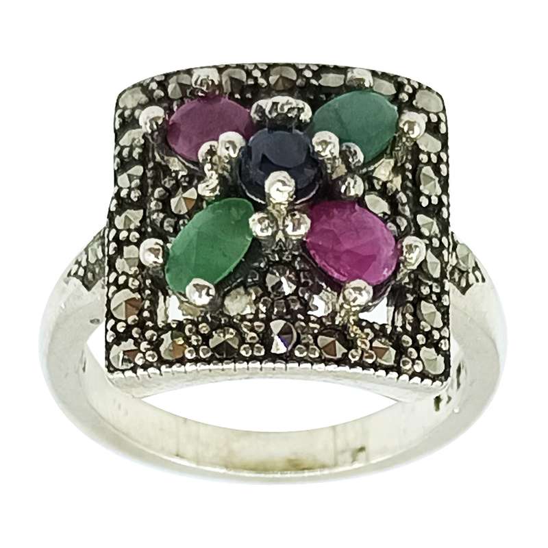 انگشتر نقره زنانه سلین کالا مدل یاقوت و زمرد ce-As304