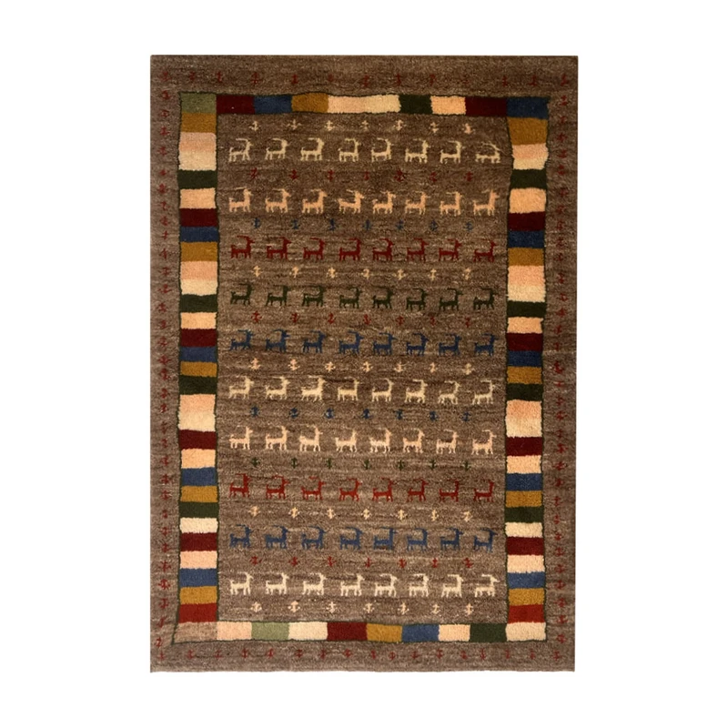 گبه دستبافت قشقایی یک متری کد NKP.RJ0085 زمینه طوسی