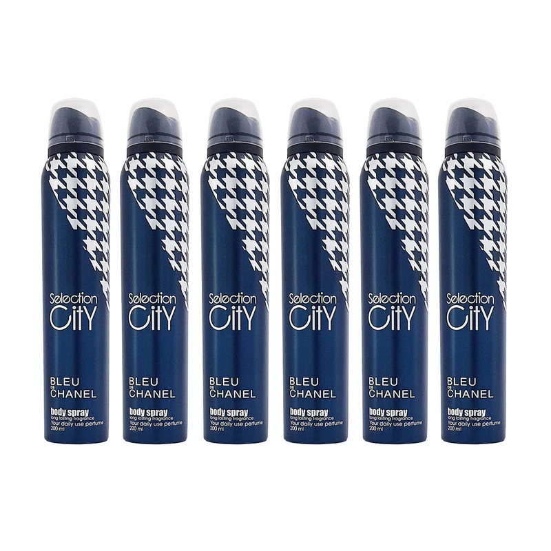 اسپری خوشبوکننده بدن مردانه سلکشن سیتی مدل Blue Chanel حجم 200 میلی لیتر مجموعه ۶ عددی