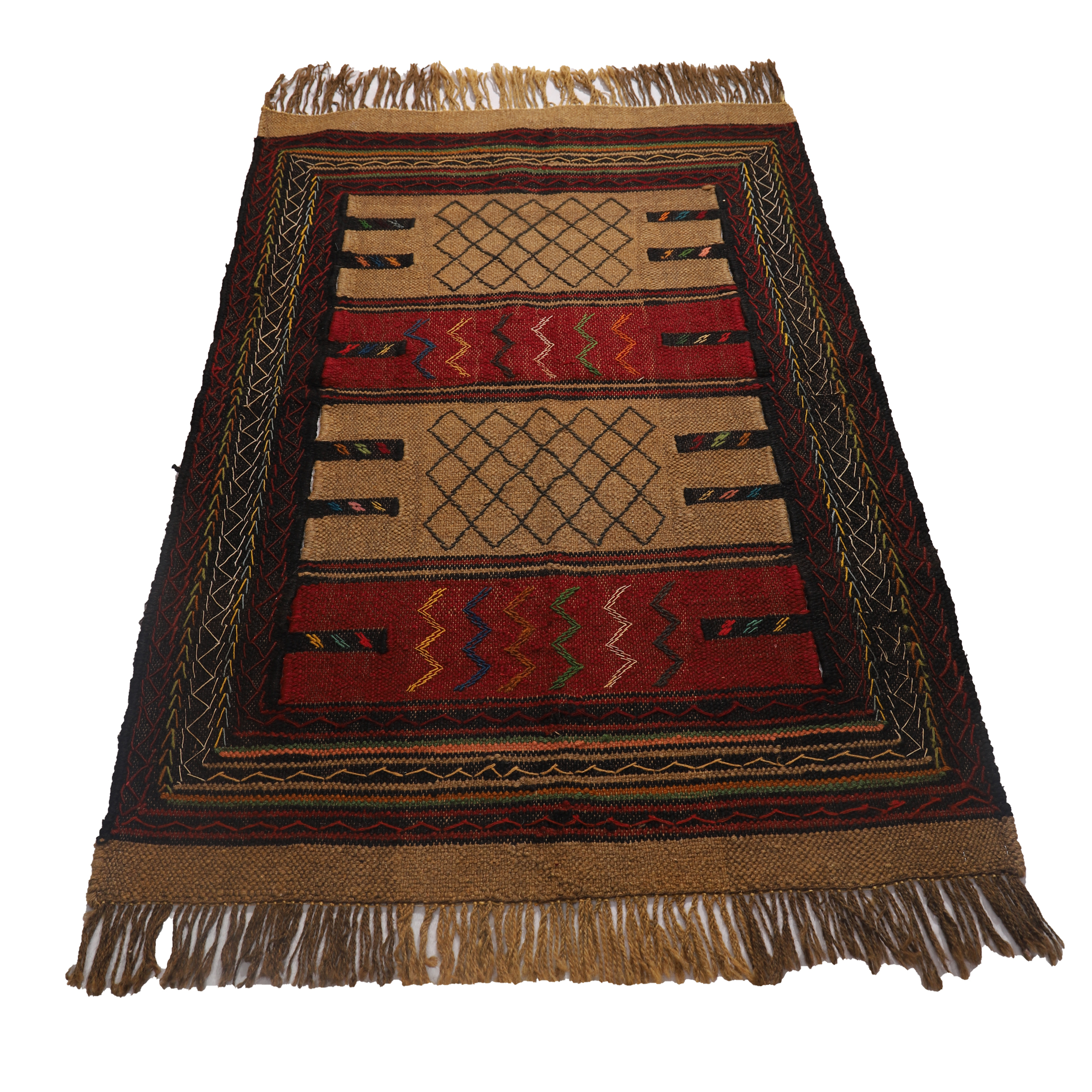 گلیم دستبافت یک و نیم متری مدل سفره کردی کد 4020496