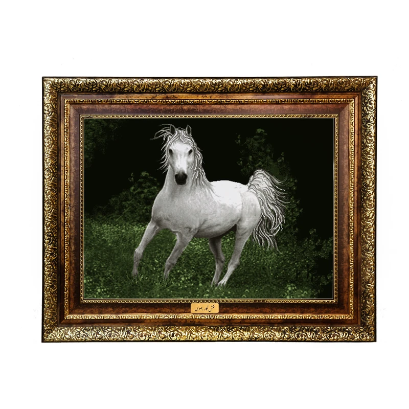تابلو فرش ماشینی نقش نگار رضوی طرح اسب کد 4745H