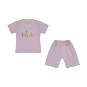 ست تی شرت و شلوارک دخترانه مدل پاریس کد 3353