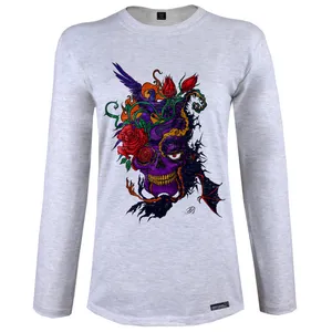 تی شرت آستین بلند زنانه 27 مدل Purple Skull with Red Flowers کد MH614