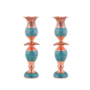 شمعدان فیروزه کوبی مدل  F047 کد 01 بسته 2 عددی