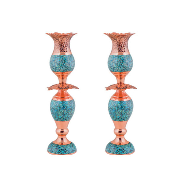 شمعدان فیروزه کوبی مدل F047 کد 01 بسته 2 عددی