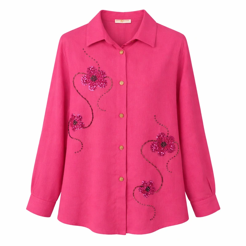 شومیز آستین بلند یقه برگردان زنانه مدل سنگدوزی شده۴۵۴۶