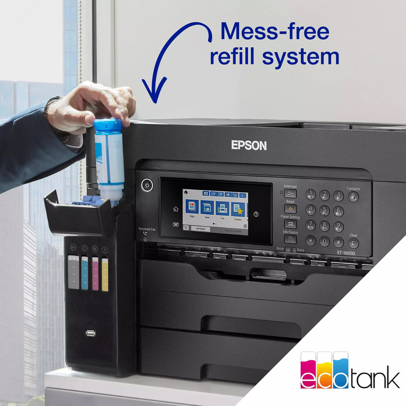 پرینتر جوهر افشان چندکاره رنگی اپسون مدل EcoTank L15150 با اتصال باسیم و بی‌سیم سایز چاپ A3+ با قابلیت چاپ دو رو