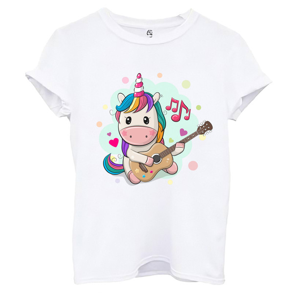 تی شرت آستین کوتاه زنانه اسد طرح یونیکرن و گیتار کد 126