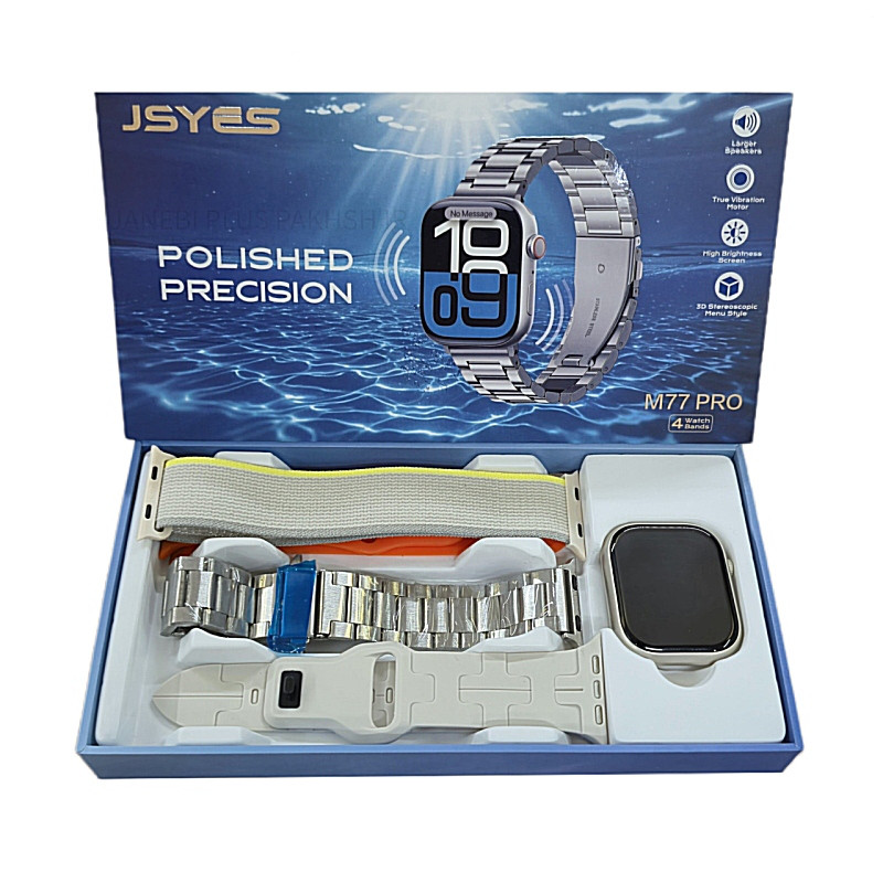 ساعت هوشمند ۴۶ میلیمتری جسیس مدل M77 PRO با ۳ بند سیلیکونی و ۱ بند فلزی