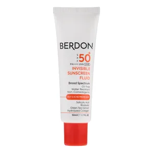 فلوئید ضد آفتاب بدون رنگ صورت بردون spf50 مدل Broad Spectrum محافظ UVA،UVB مناسب پوست‌های چرب و آکنه‌دار حجم 50 میلی لیتر