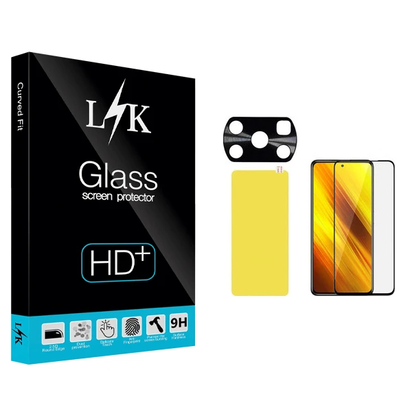محافظ صفحه نمایش ال کی مدل +LITE مناسب برای گوشی موبایل شیائومی Poco X3 به همراه برچسب پوششی و محافظ لنز دوربین