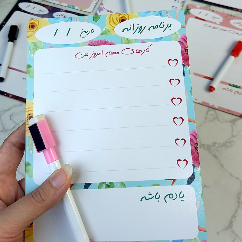 تخته وایت برد مدل پلنر مگنتی برنامه ریز رو یخچالی طرح باغ گل کد 4 سایز 14x19سانتی متر به همراه ماژیک