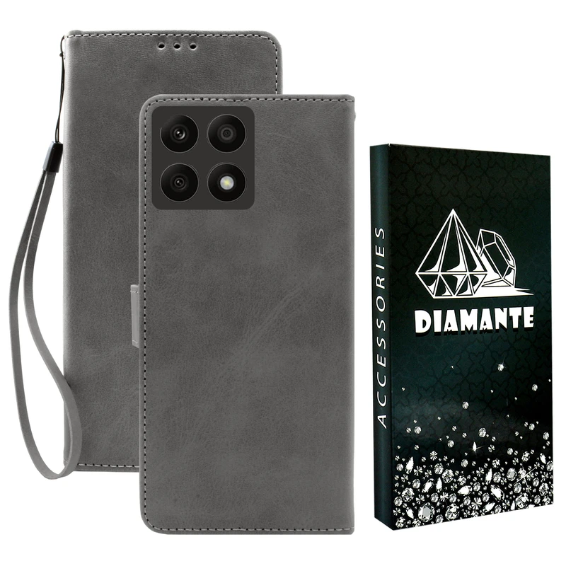 کیف کلاسوری دیامانته مدل Gray Bk مناسب برای گوشی موبایل شیائومی Mi 14T pro به همراه بند آویز