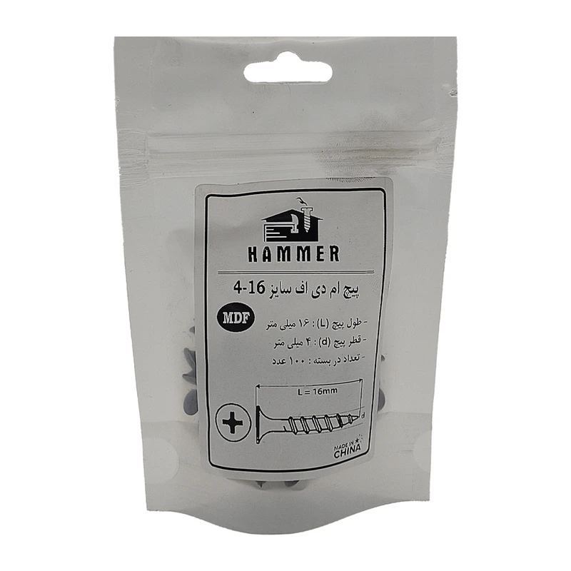 پیچ ام دی اف هامر مدل  4X16mm بسته 100 عددی