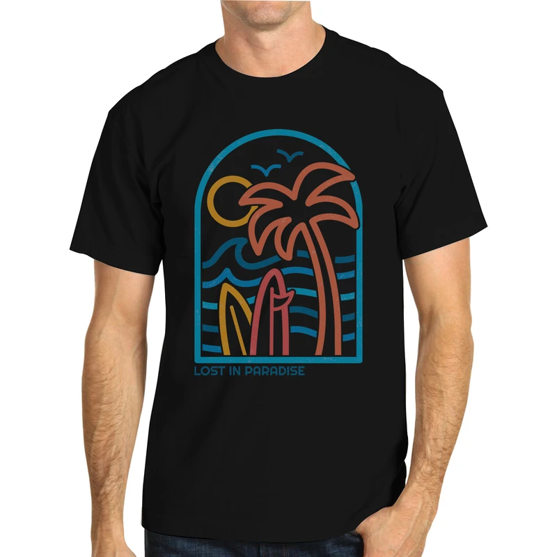 تی‌شرت آستین کوتاه مردانه مدل  Lost in Paradise رنگ مشکی