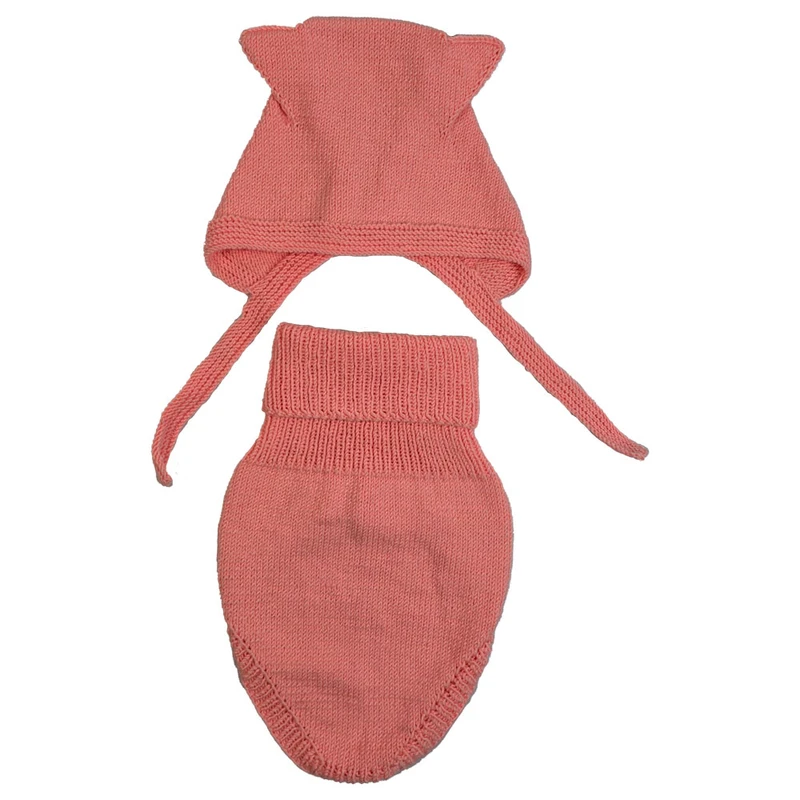 ست کلاه و شال گردن بافتنی دخترانه مدل گربه ای