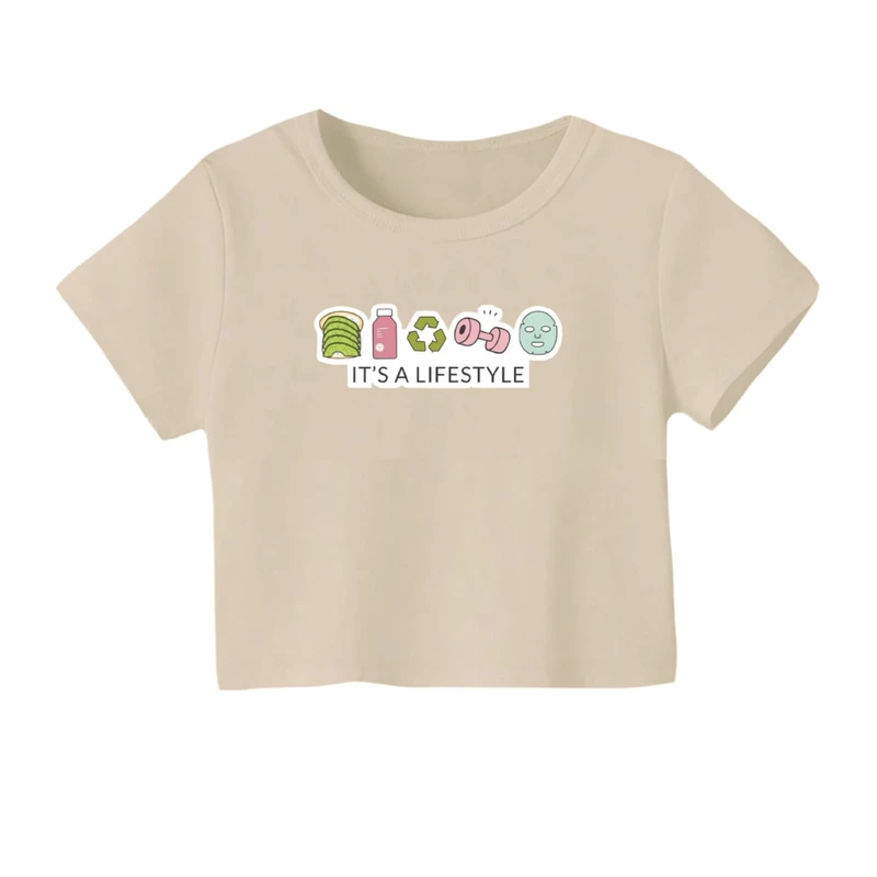 کراپ‌ تی‌شرت آستین کوتاه زنانه مدل لایف استایل