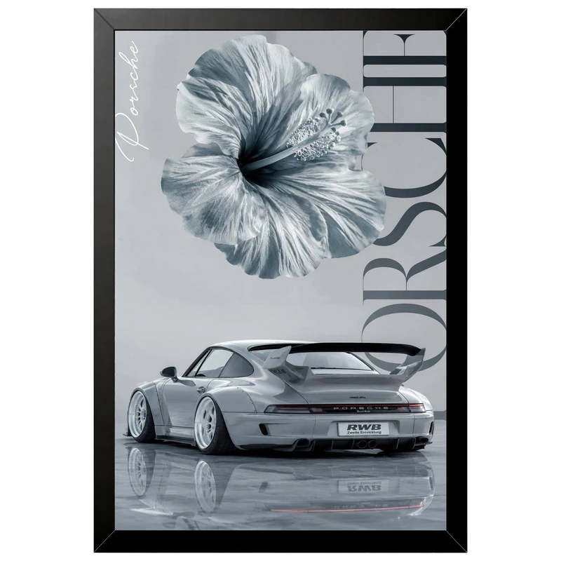 تابلو بکلیت طرح ماشین و خودرو پورشه Porsche 911 مدل B-pe130259 فریم مشکی