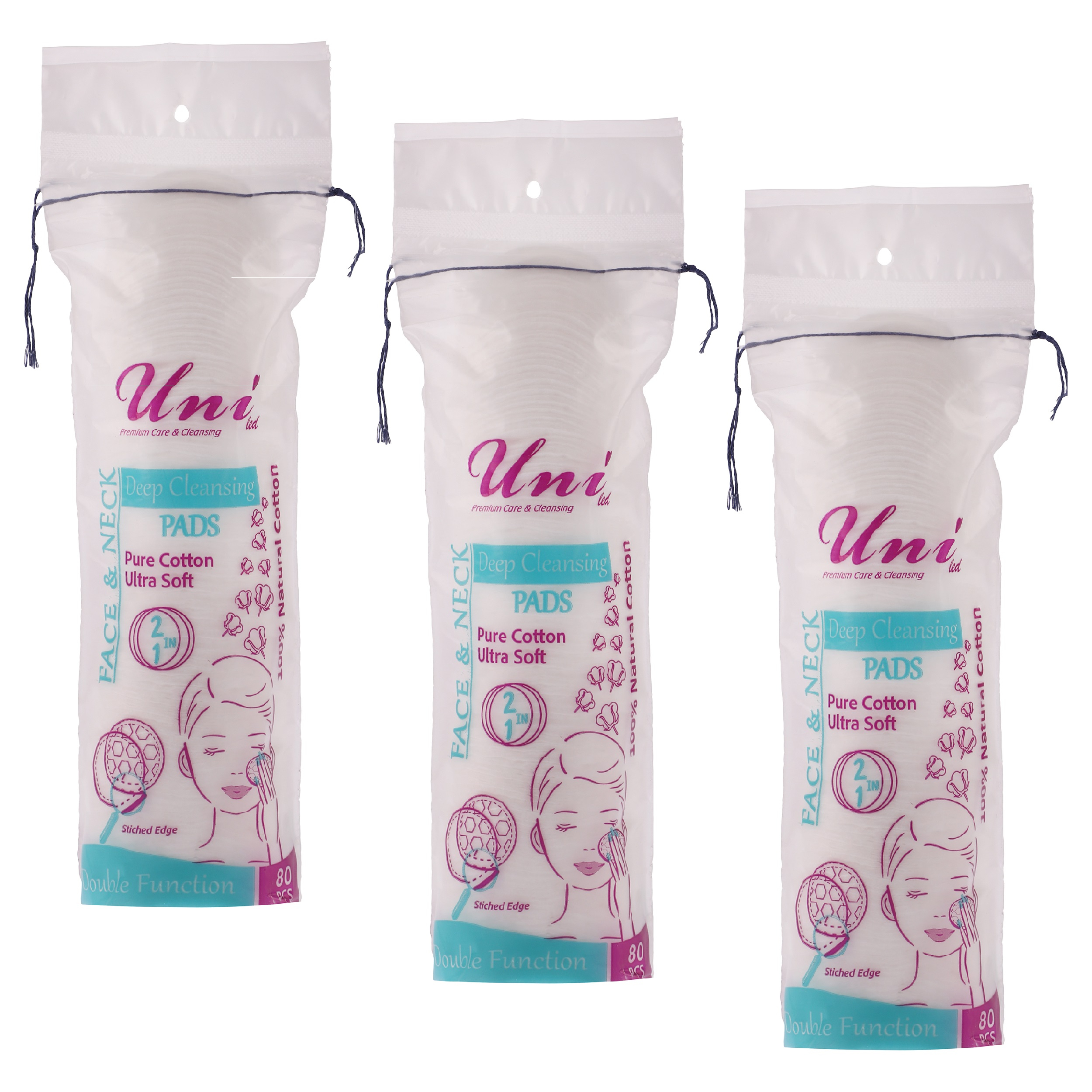 پد پاک کننده آرایش یونی لد مدل Ultra Soft سه بسته 80 عددی