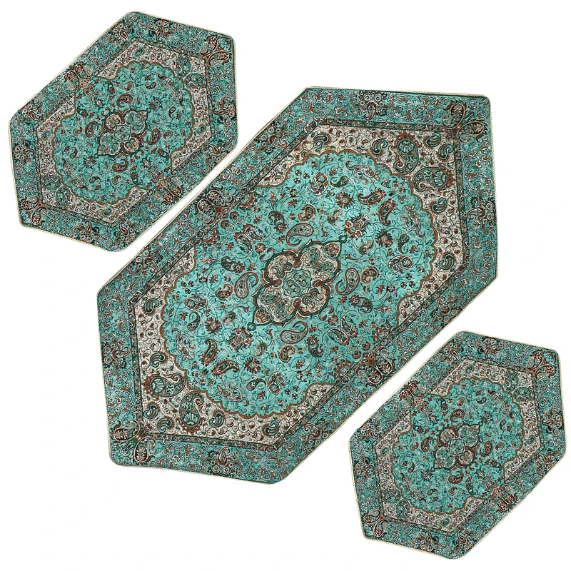 ست سه تکه رومیزی ترمه مدل شاه عباسی کد SBW3-3