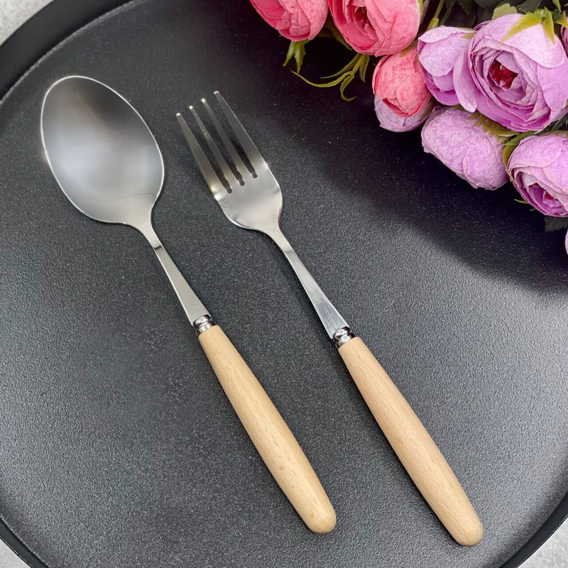 سرویس قاشق و چنگال 12 پارچه مدل چوب و استیل