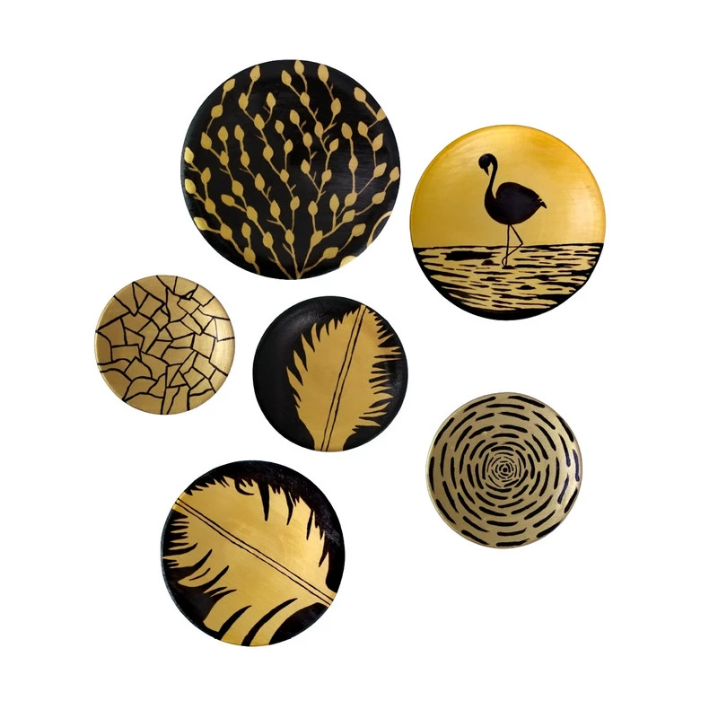 بشقاب دیوارکوب سفالی طرح برگ بسته 6 عددی