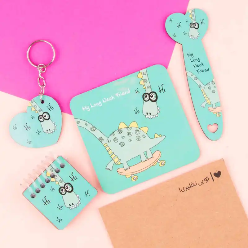 بسته لوازم تحریر طرح دایناسور عینکی بسته 4 عددی