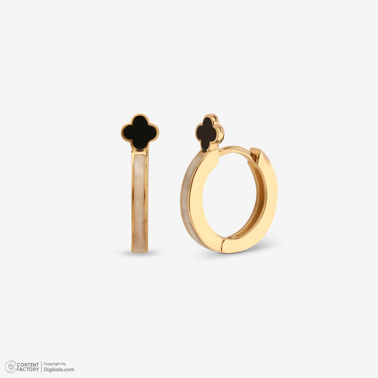گوشواره حلقه‌ای طلا کم اجرت 18 عیار زنانه با طرح ونکلیف آرپلز گلدم مدل E244005 -  - 5
