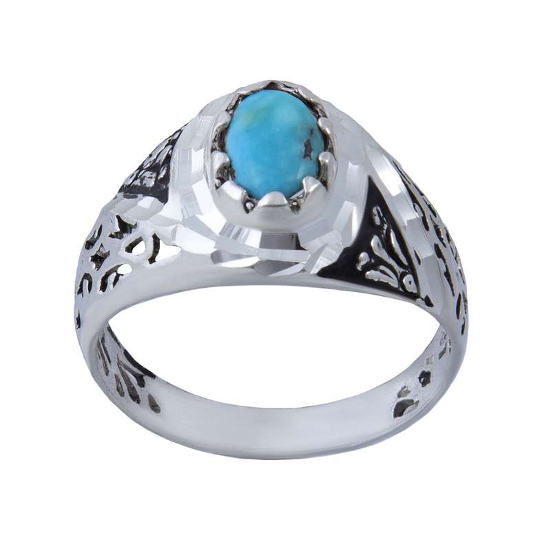 انگشتر نقره مردانه مدل سنگ فیروزه نیشابور کد AM_006