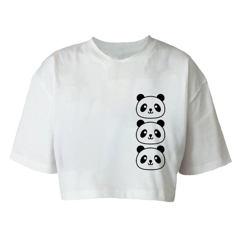 کراپ‌ تی‌شرت آستین کوتاه زنانه مدل C645 طرح پاندا
