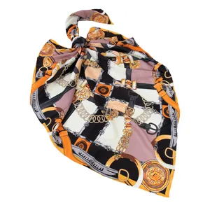 روسری زنانه مدل ابریشم توییل قواره 130 دست دوز طرح زنجیری کد sar-2220