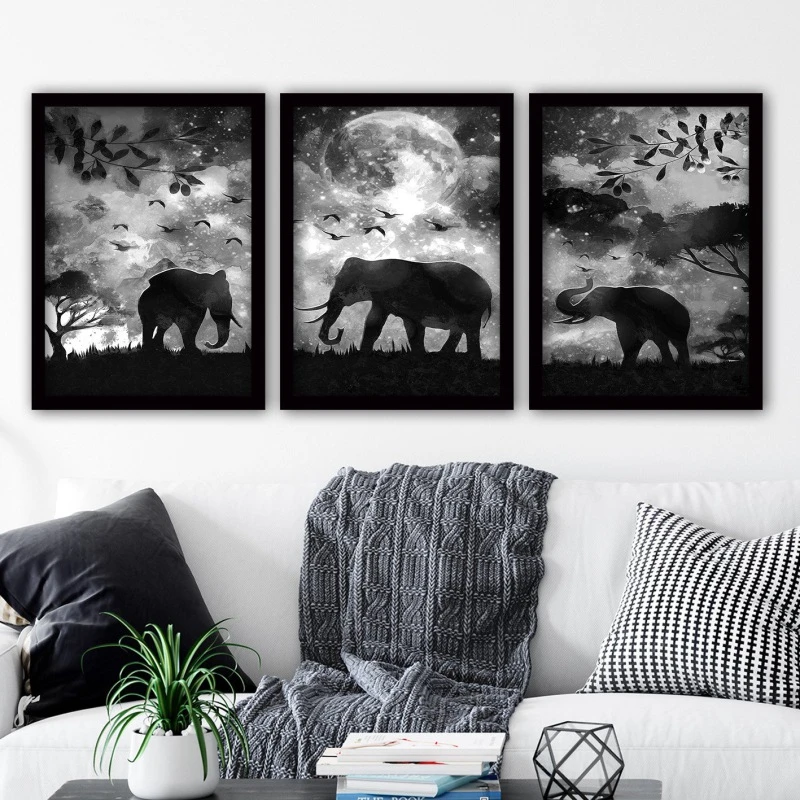 تابلو دکوراتیو نقاشی فیل کد YF2351  مجموعه 3 عددی
