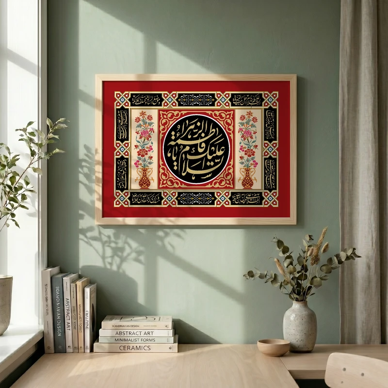 تابلو طرح یا حضرت فاطمه (س) مدل G15602 فریم کرم روشن
