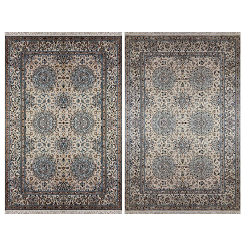 فرش دستباف ۶ متری مدل نایین ۶لا 1035 - 1034 زمینه بادامی مجموعه ۲ عددی