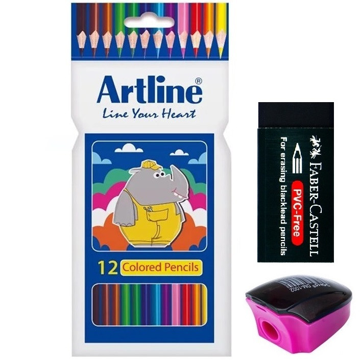 مداد رنگی 12 رنگ  آرت لاین مدل توکا به همراه پاک کن و تراش مجموعه 14 عددی