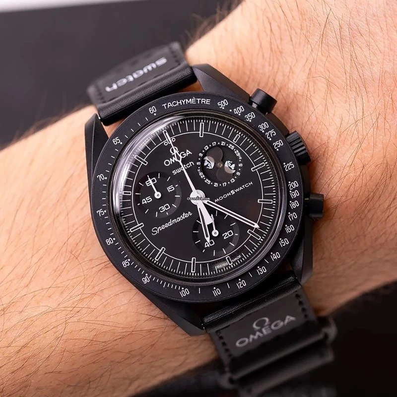 عکس شماره 4 : ساعت مچی عقربه-ای کوارتز امگا سواچ مدل mission to the moon phase new moon